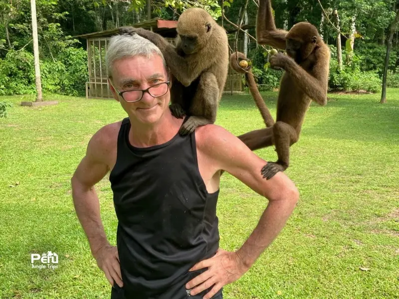 Encounter with Amazon monkeys at Monkey Island Iquitos Peru